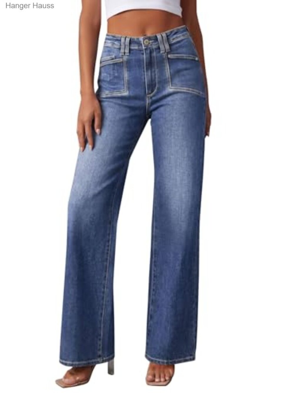 High Waisted Wide Leg Jeans Rigid Denim Ankle Pants Women